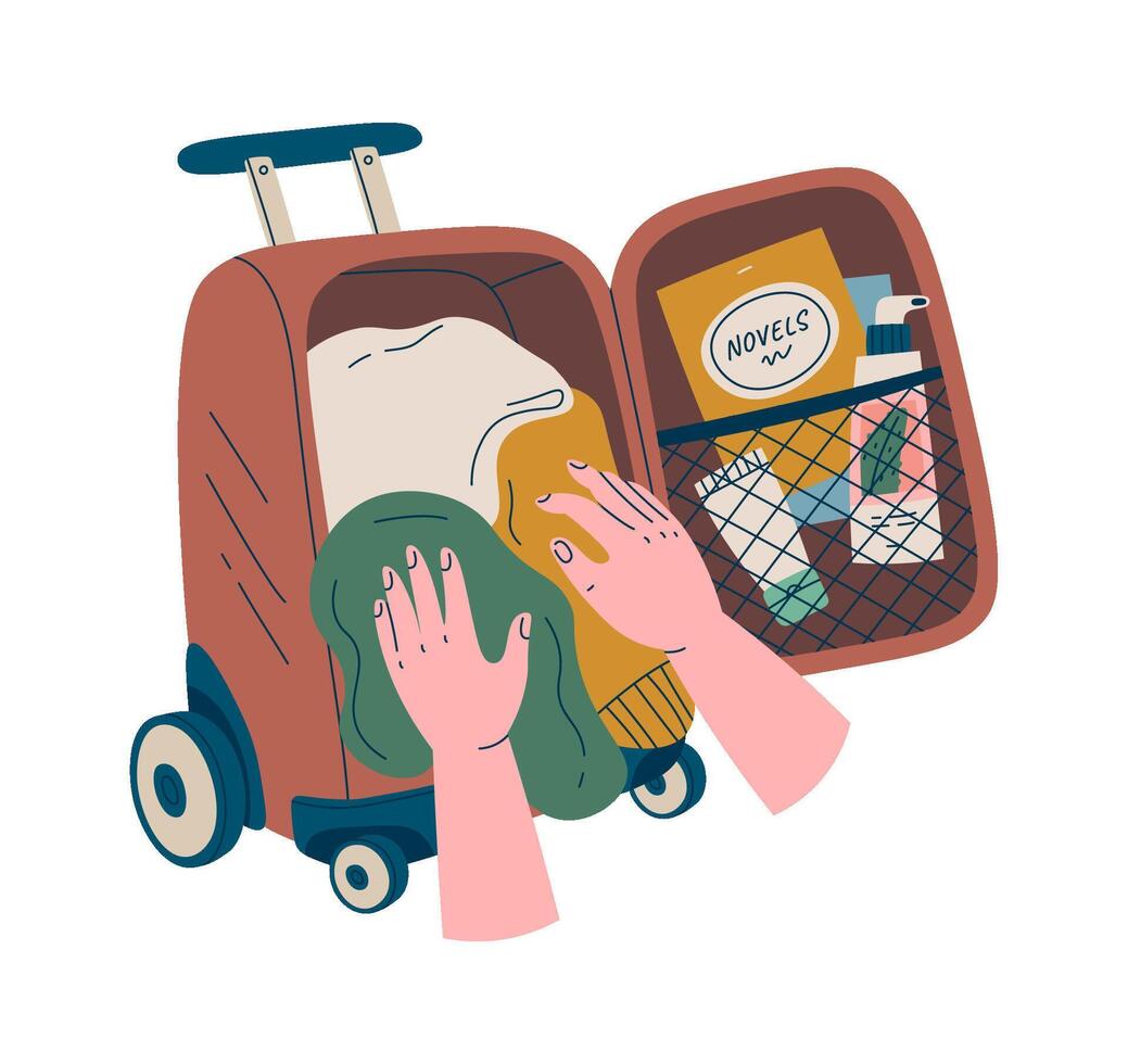 Open suitcase full of clothes flat icon Flat Illustration Hand Drawn Icon vector