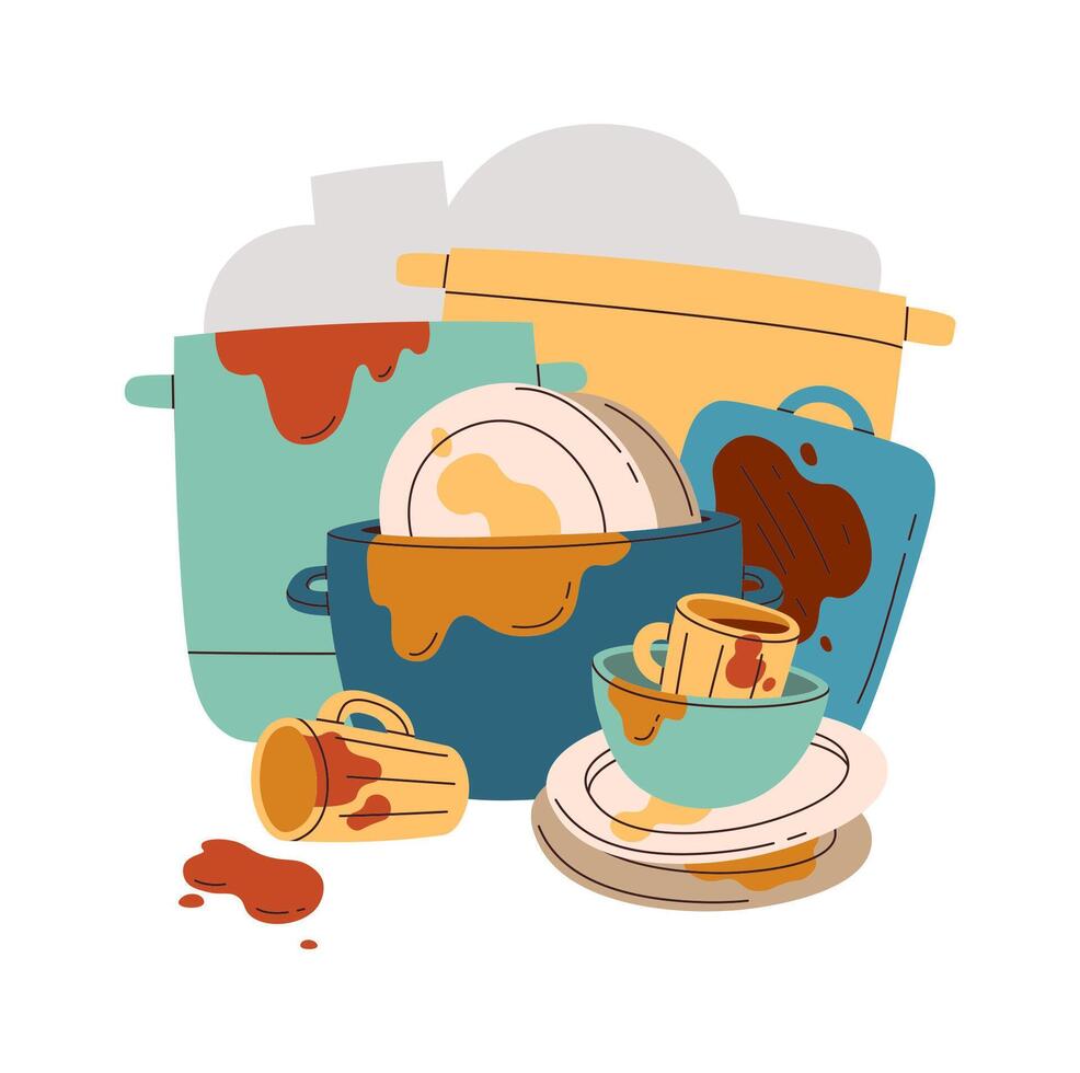 Pile of different things flat icon Dirty dishware vector