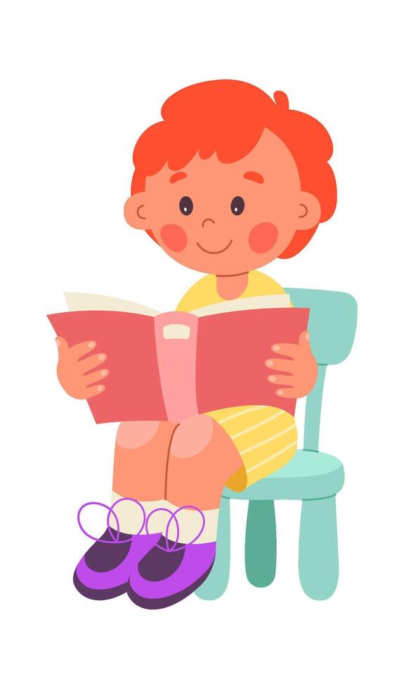 Children read book flat icon Cute boy reading literature vector
