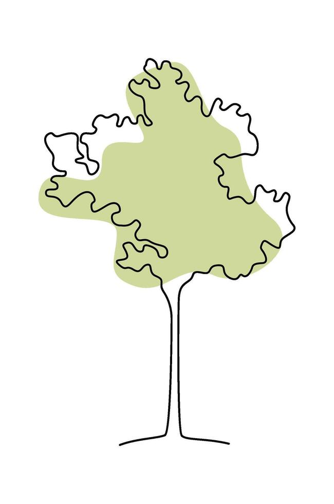 Drawing doodle tree in line art on green blot background Flat Illustration Hand Drawn Icon vector