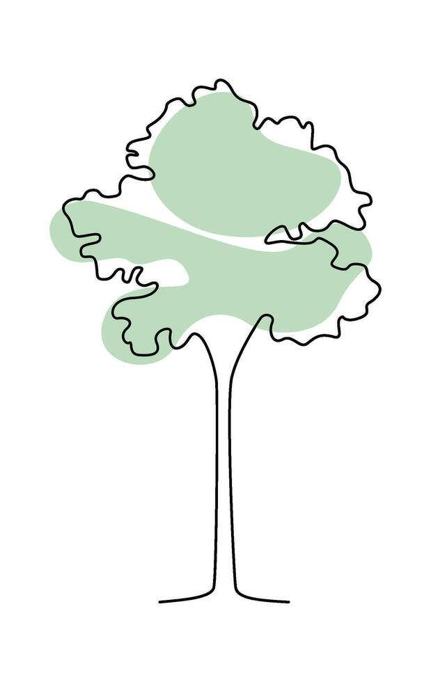Drawing doodle tree in line art on green blot background Hand Drawn vector