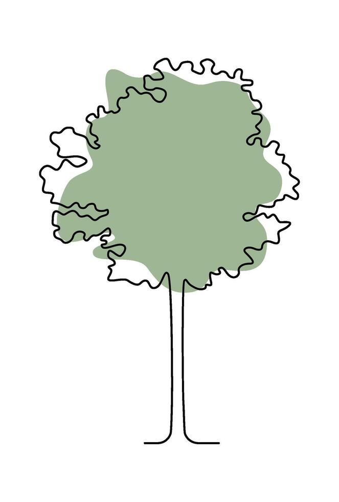 Flat Illustration Hand Drawn Icon Drawing doodle tree in line art on green blot background vector