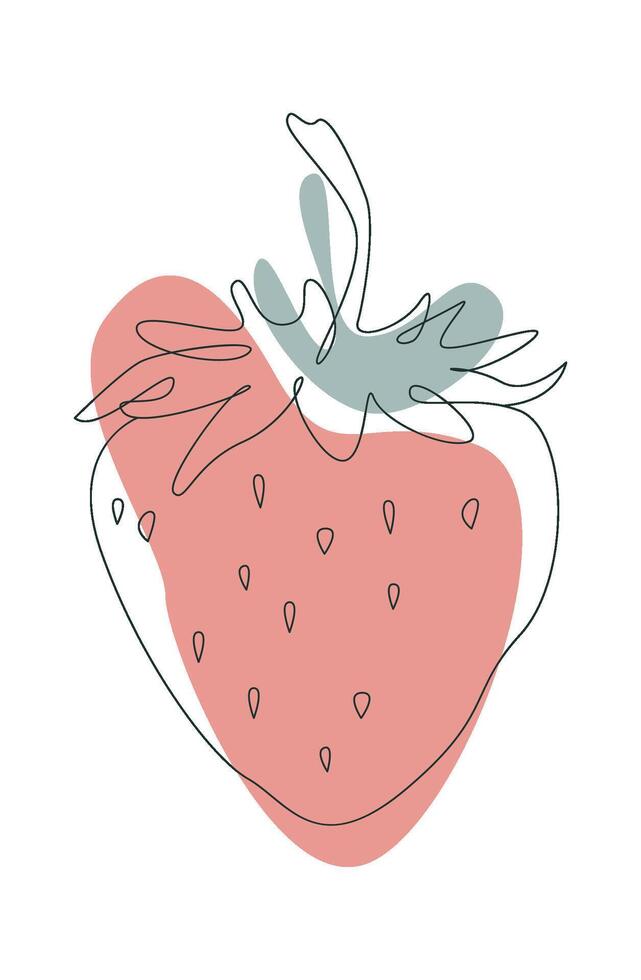 Strawberries in line art with red spots Design element Flat Illustration Icon vector