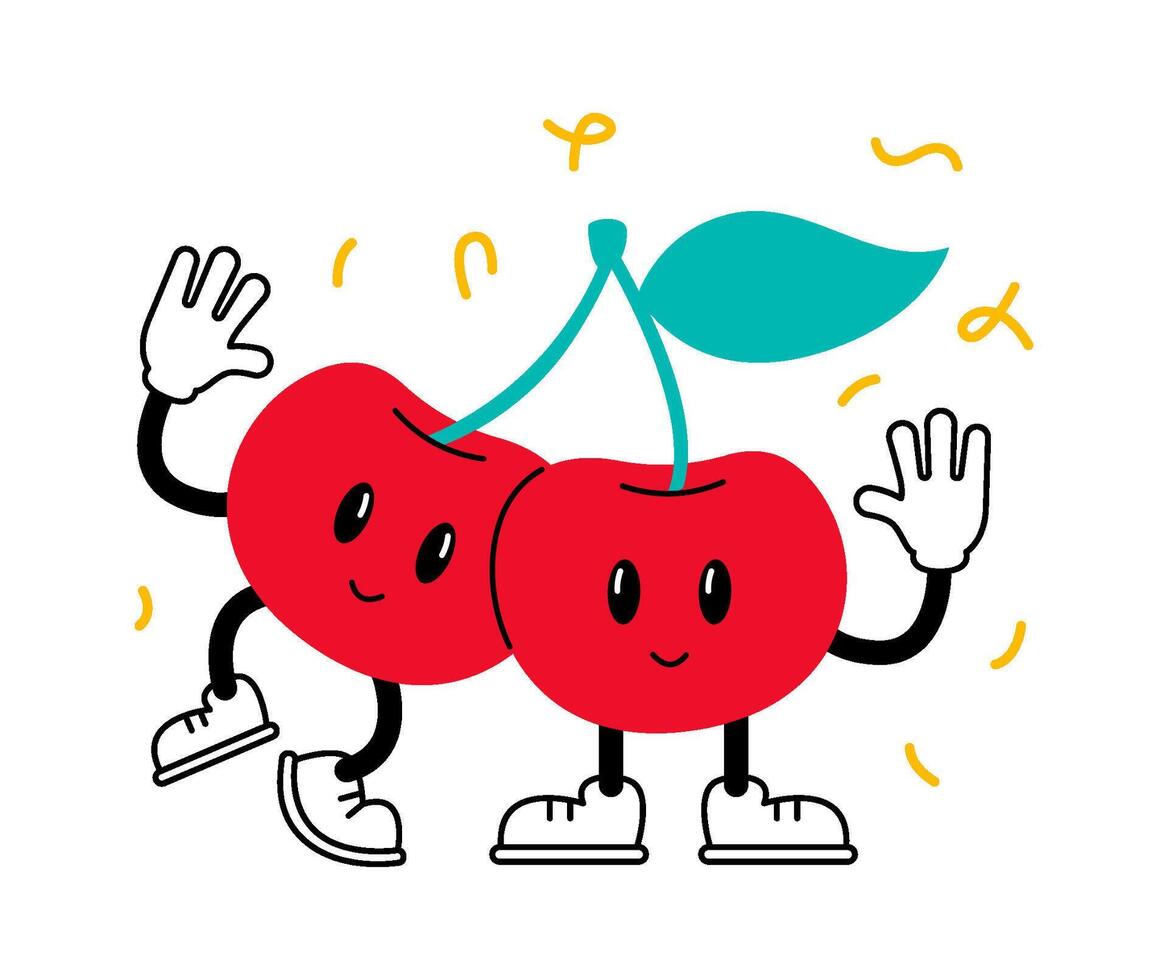 Funny cherries characters flat illustration Cute emoticons Flat Illustration Icon vector