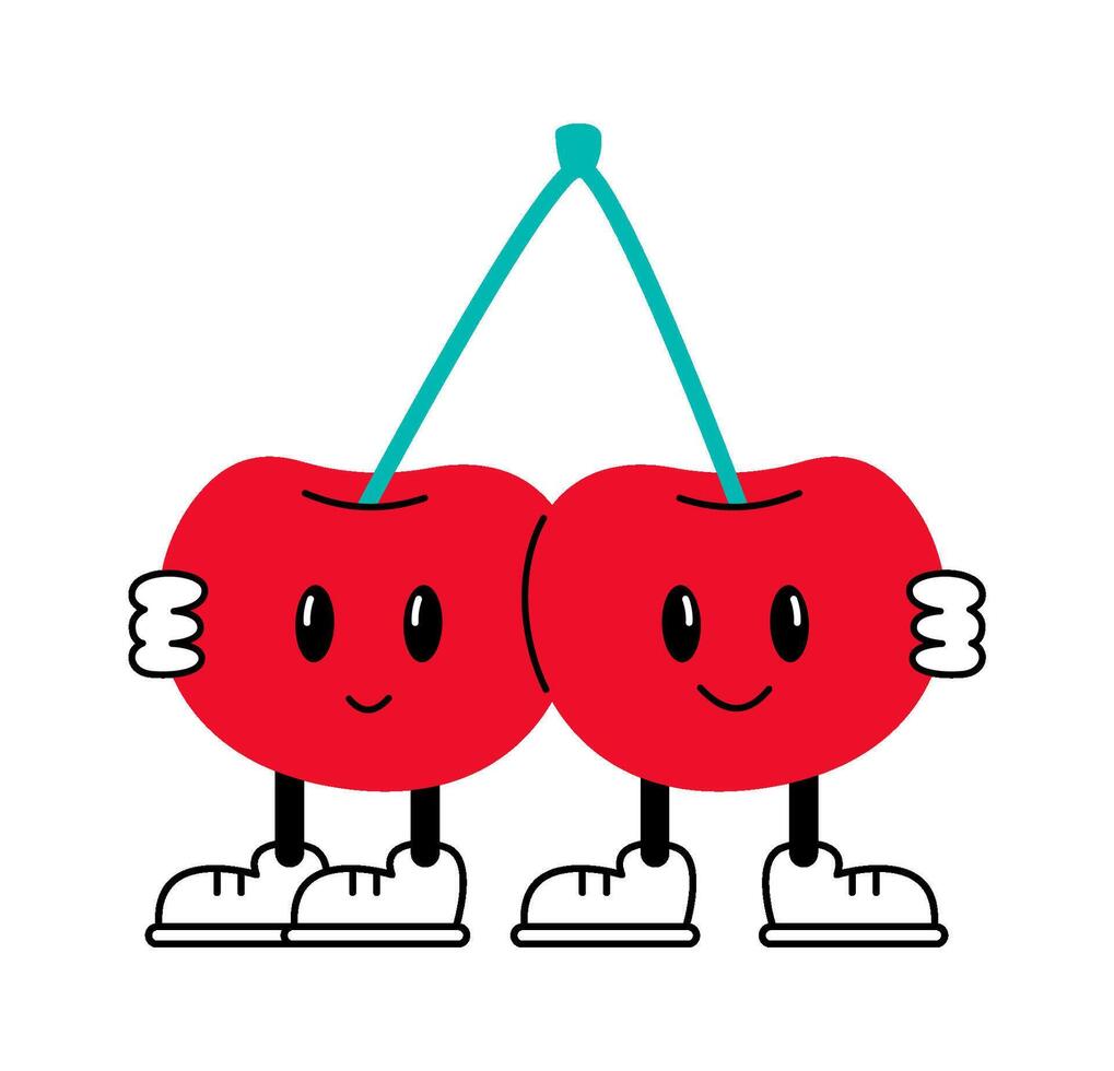 Funny cherries characters flat illustration Cute emoticons Flat Illustration Hand Drawn Icon vector