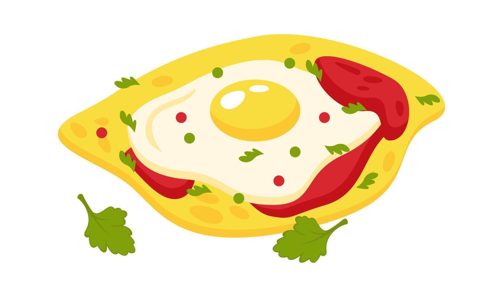 Omelet with spices flat illustration Mexican cuisine vector