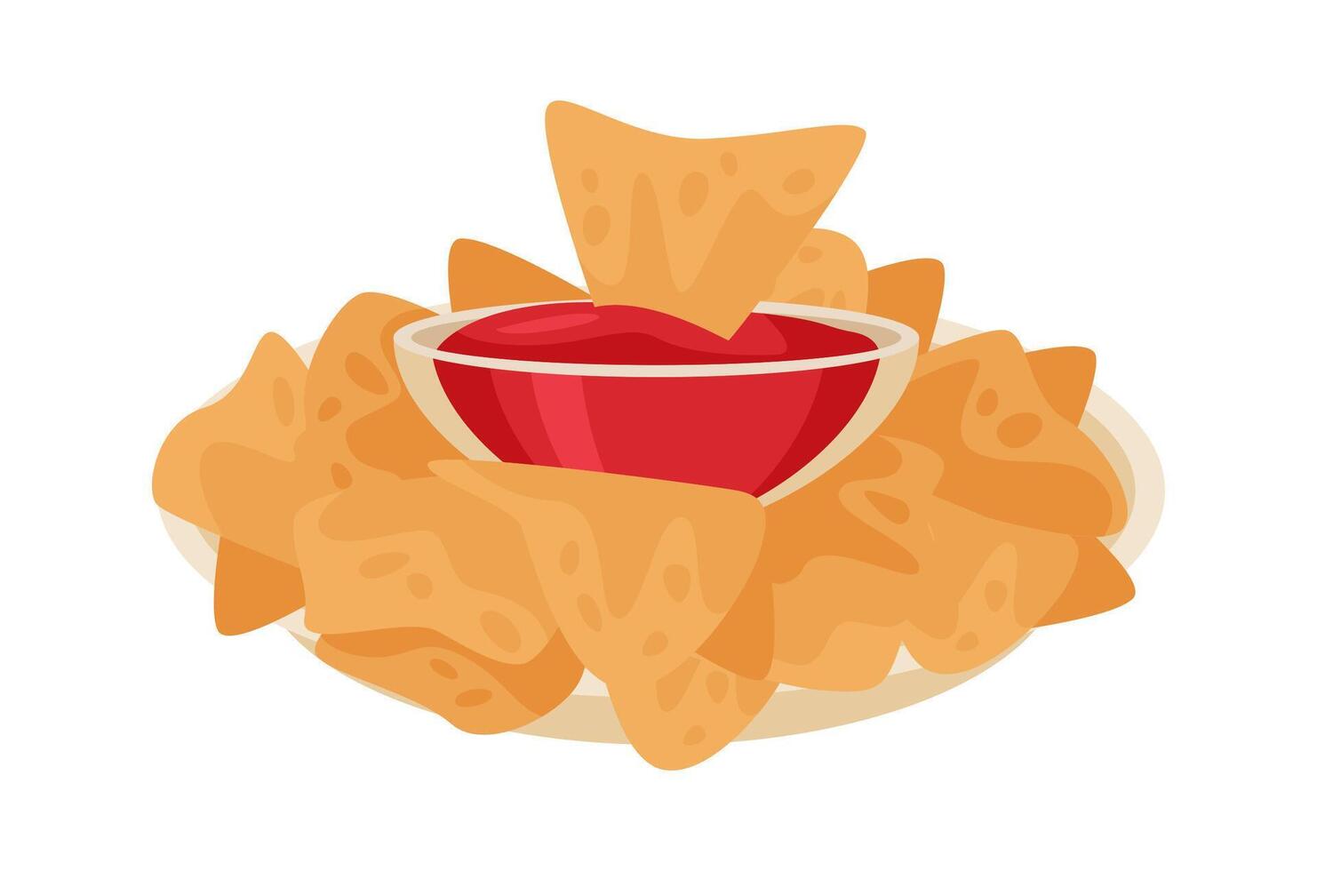 Tortilla chips with tomato salsa sauce flat illustration vector