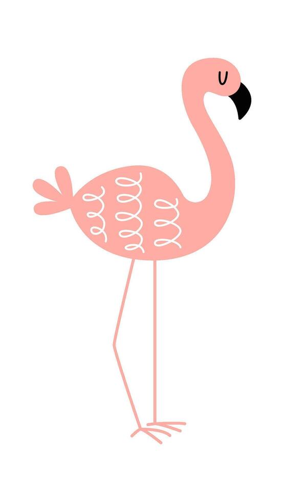 Hand drawn abstract flamingo flat illustration Wild animal design element vector