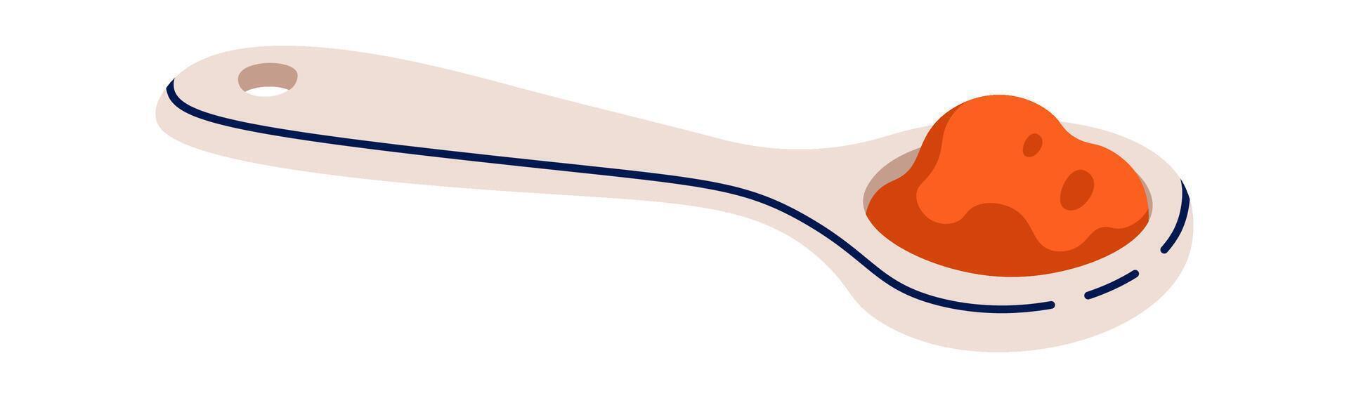 Tasty cherry jam on spoon flat icon Sweet dessert vector