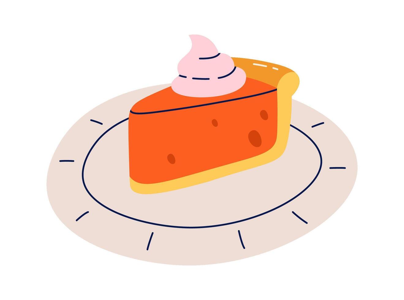 Delicious piece of cake on plate flat icon Dessert vector