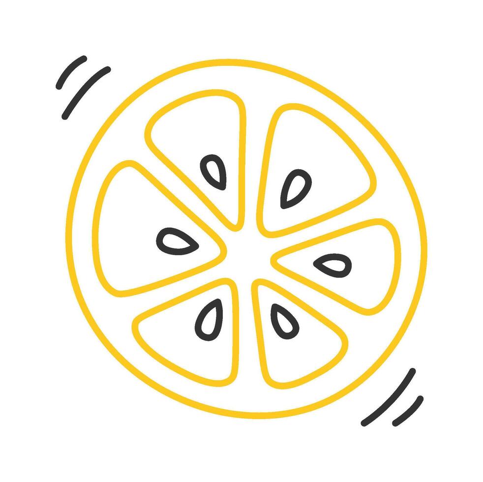Continuous lemon wedge line art Colored lines of fruit element vector
