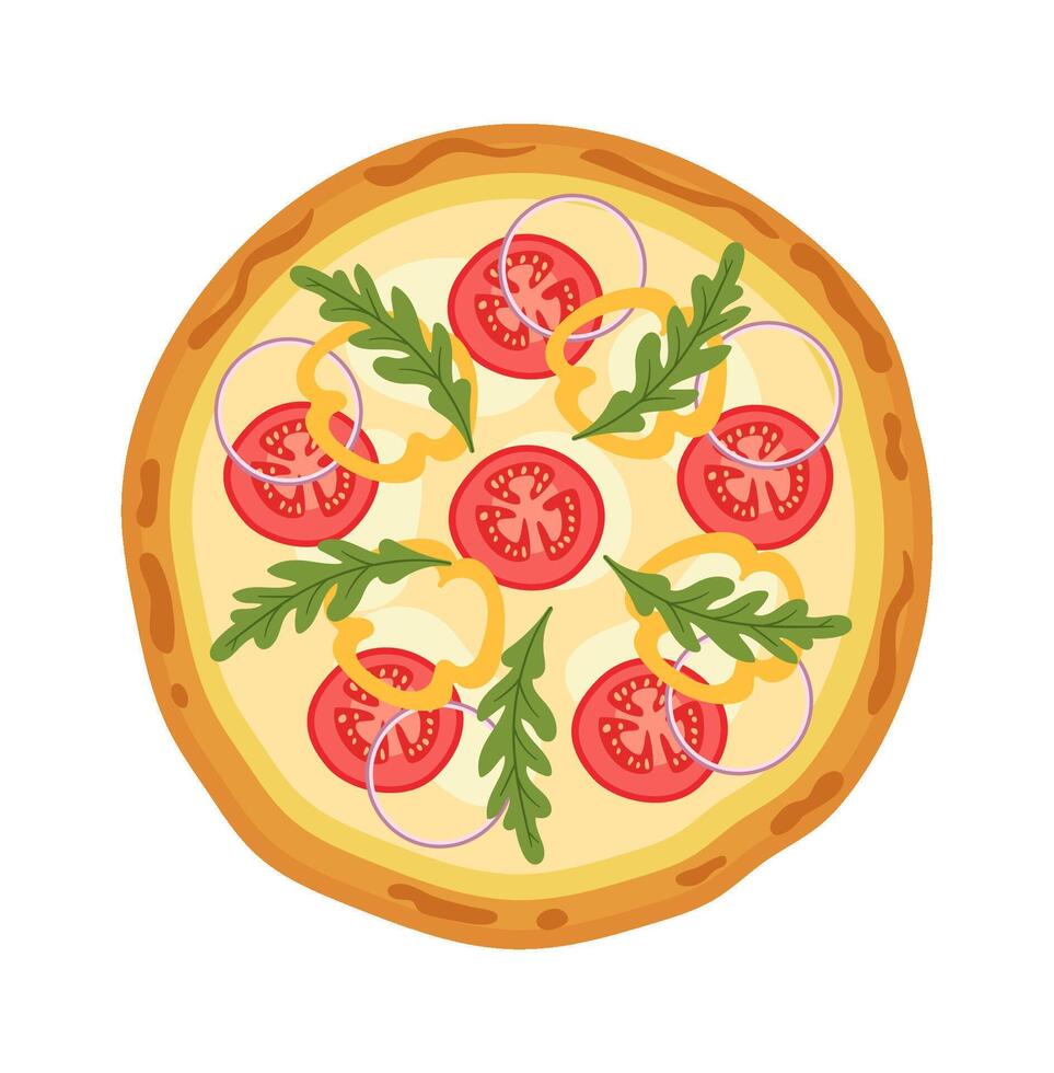 Tasty pizza with salami ingredients flat illustration vector