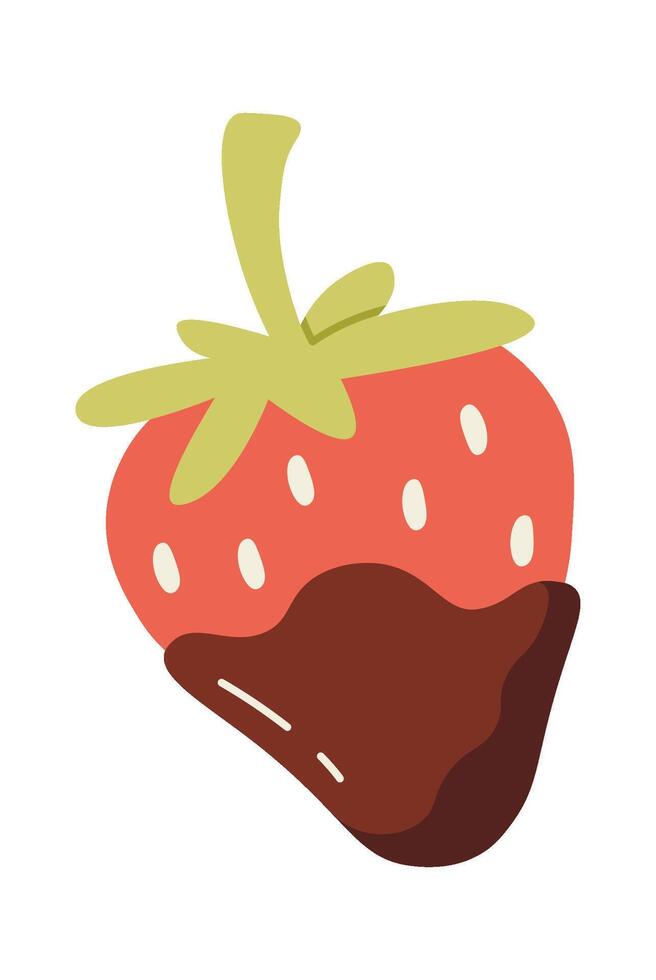Strawberry in chocolate flat illustration Tasty red berry vector