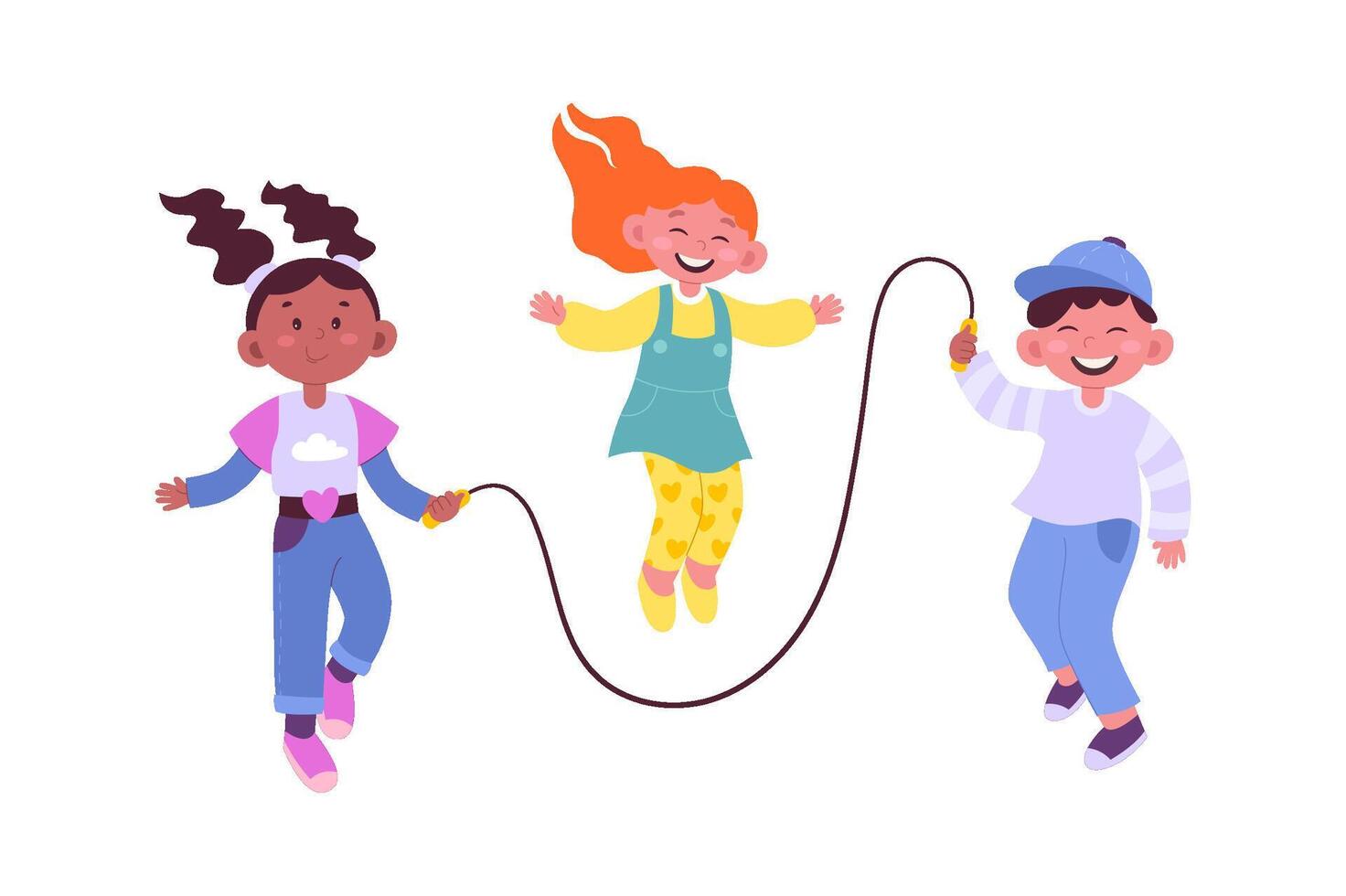 Happy children jump rope flat icon Leisure time vector