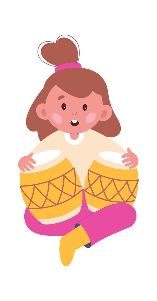 Girl play on djembe drum musical instrument flat icon vector