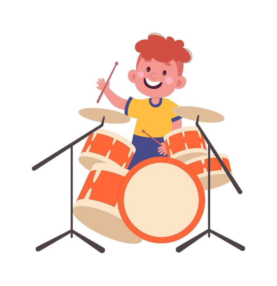 Boy play on drum musical instrument flat icon vector