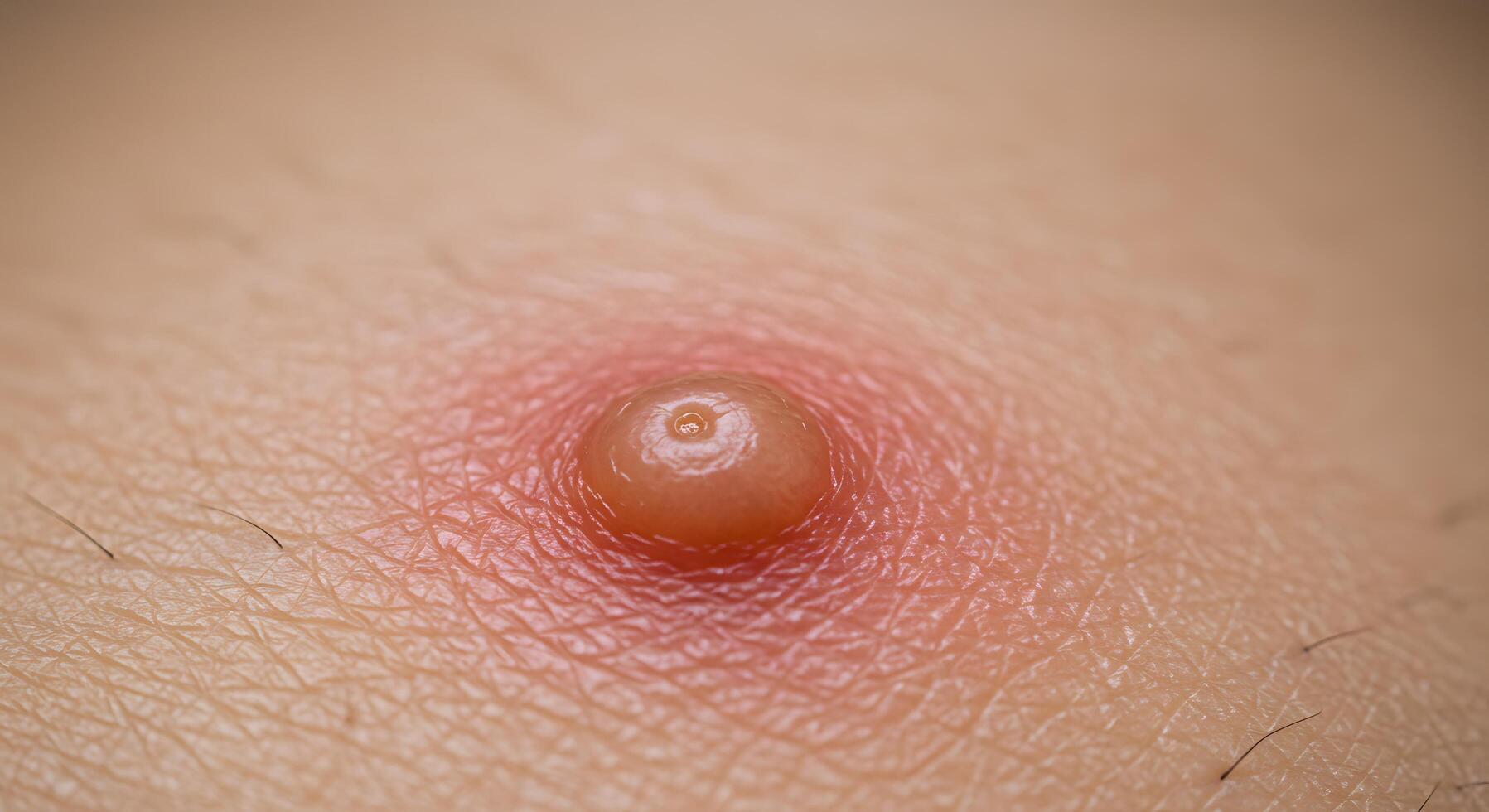 Skin inflammation with a prominent acne boil, great for use in dermatology blogs, skin condition awareness, or health materials. photo
