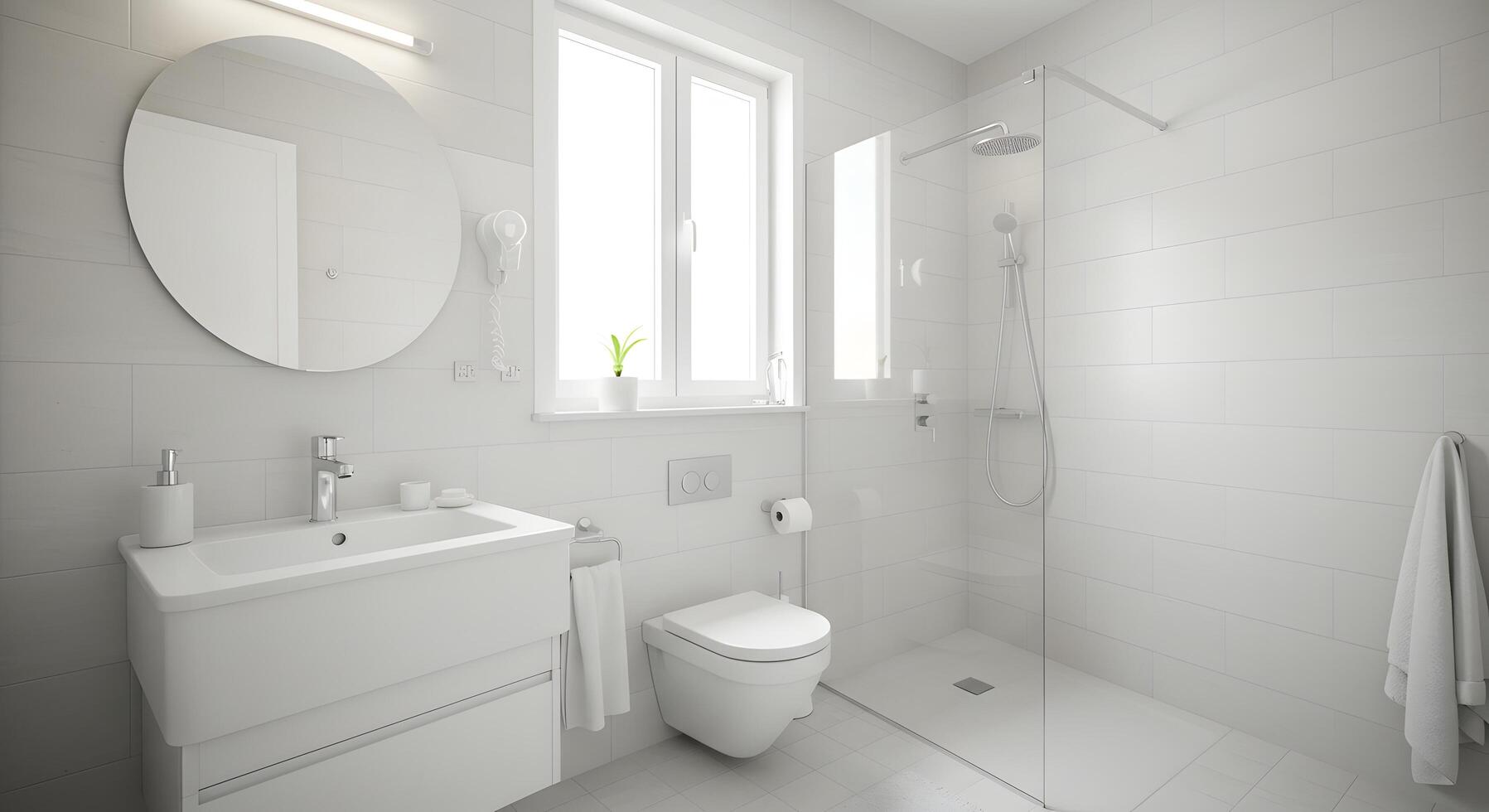 small bathroom in a minimal design style, featuring clean lines and soft lighting, ideal for home design platforms. photo