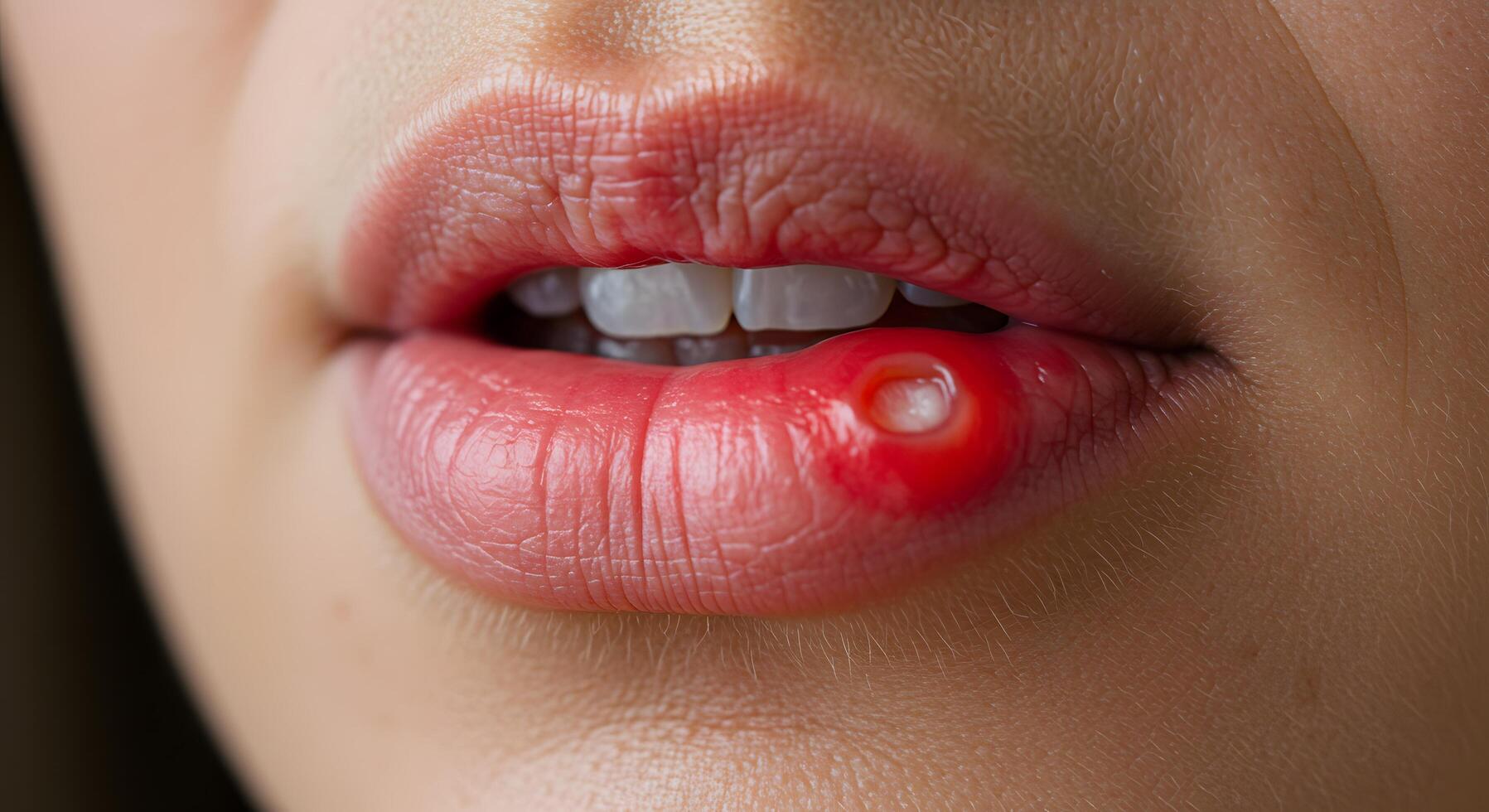 mouth ulcer in a woman, useful for healthcare visuals, clinical articles, or dermatological reference materials. photo