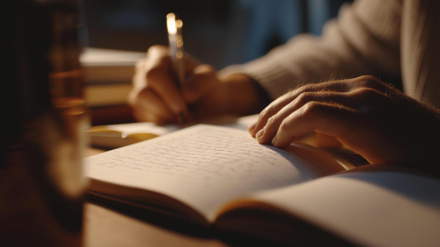 Close-up of Person Writing in Journal at Night photo