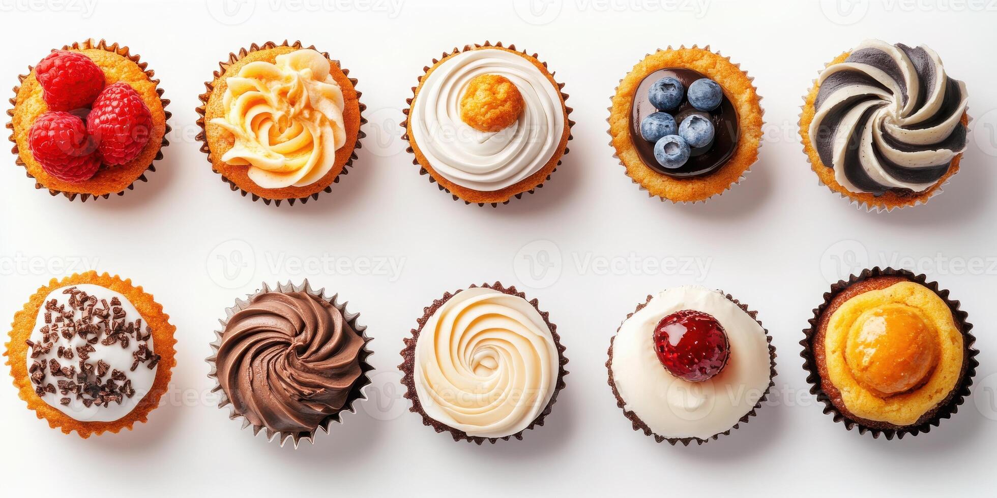 Bakery set, muffins, tarts, cookies isolated white background photo