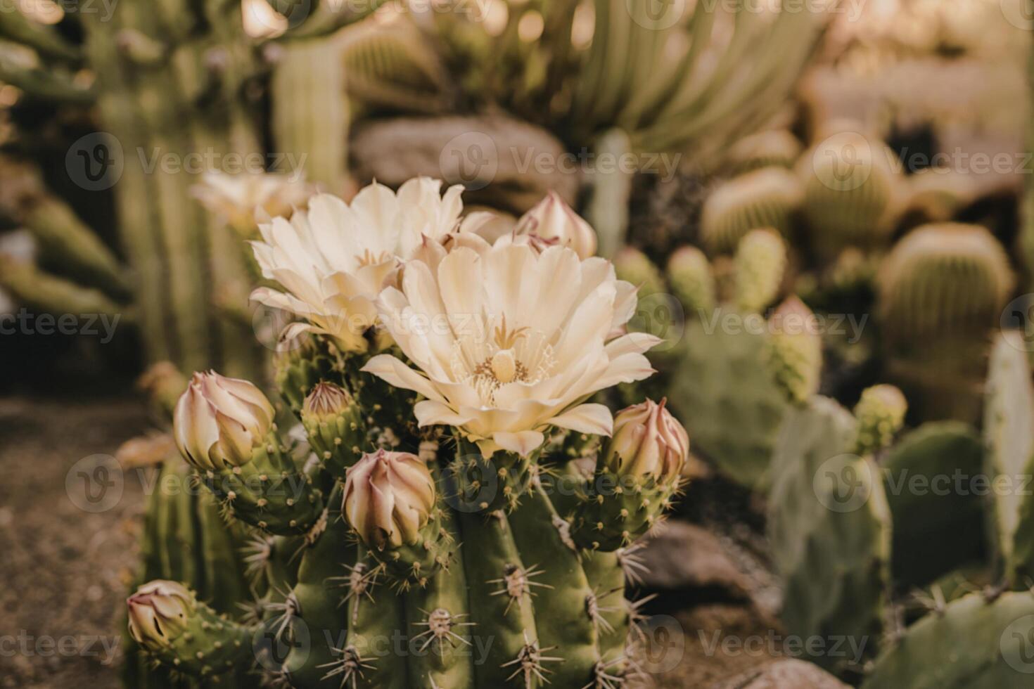 A photograph of several saguaro cacti forming a textured natural background. photo