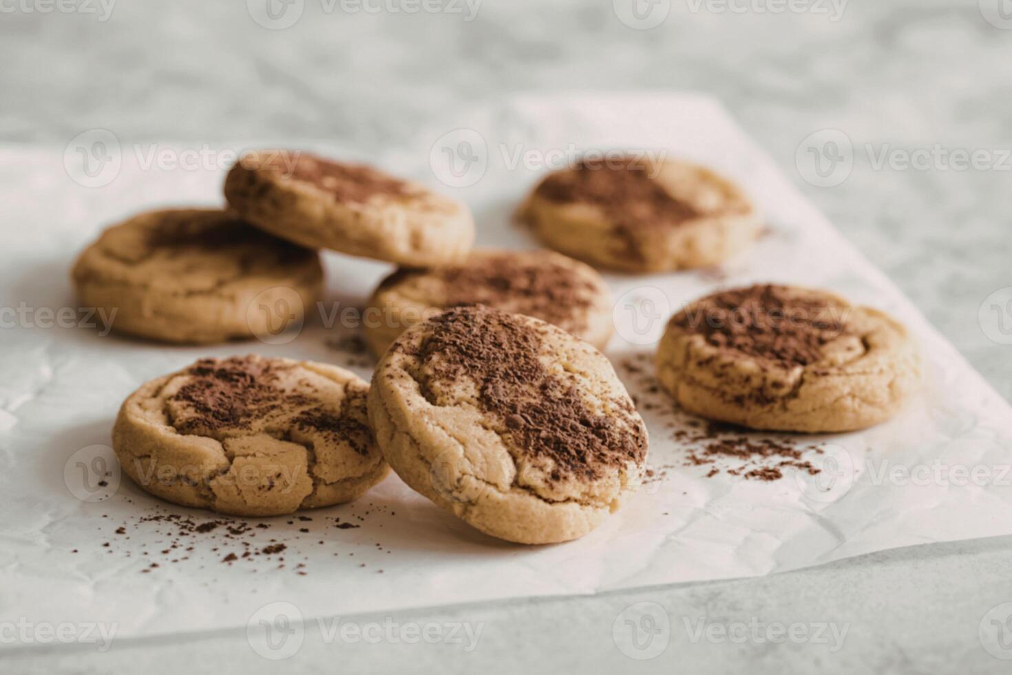 Chocolate chip cookies on parchment paper photo