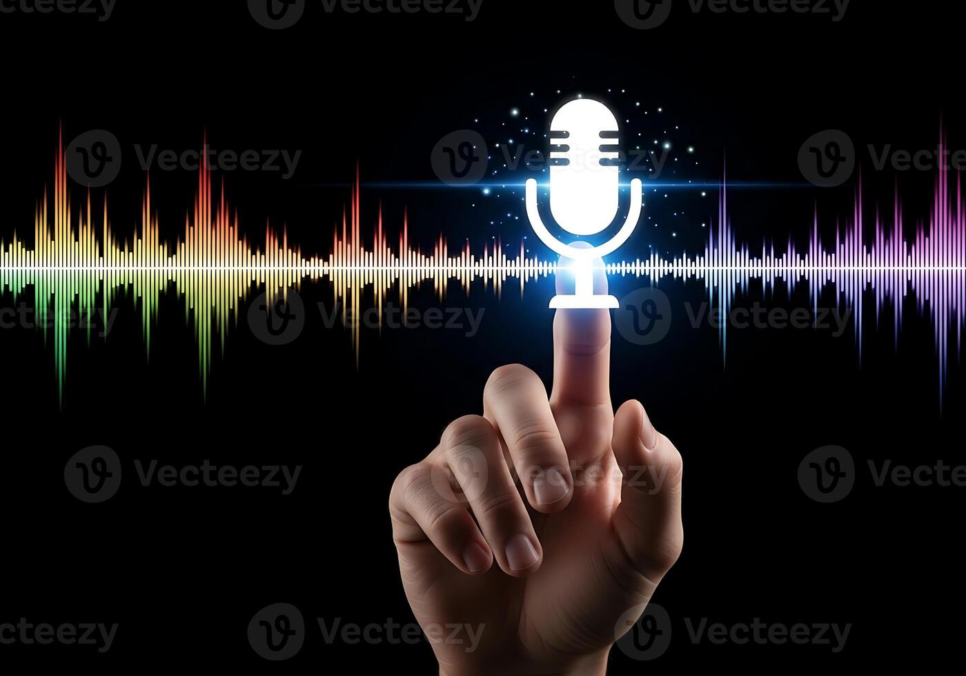Interactive Voice Recognition Technology Capturing Sound Waves With Human Touch photo