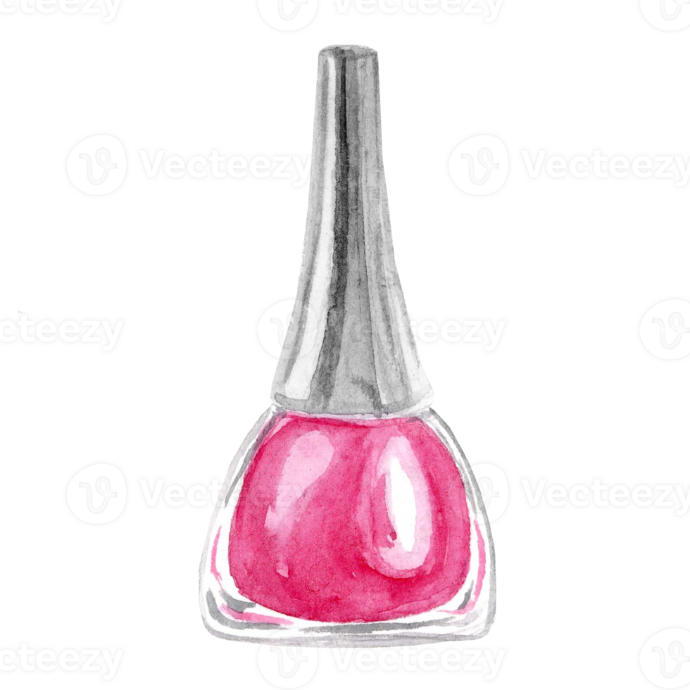 watercolor hand drawn pink nail polish bottle isolated png