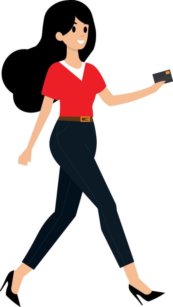 Business woman with credit card in hand illustration, flat designer vector