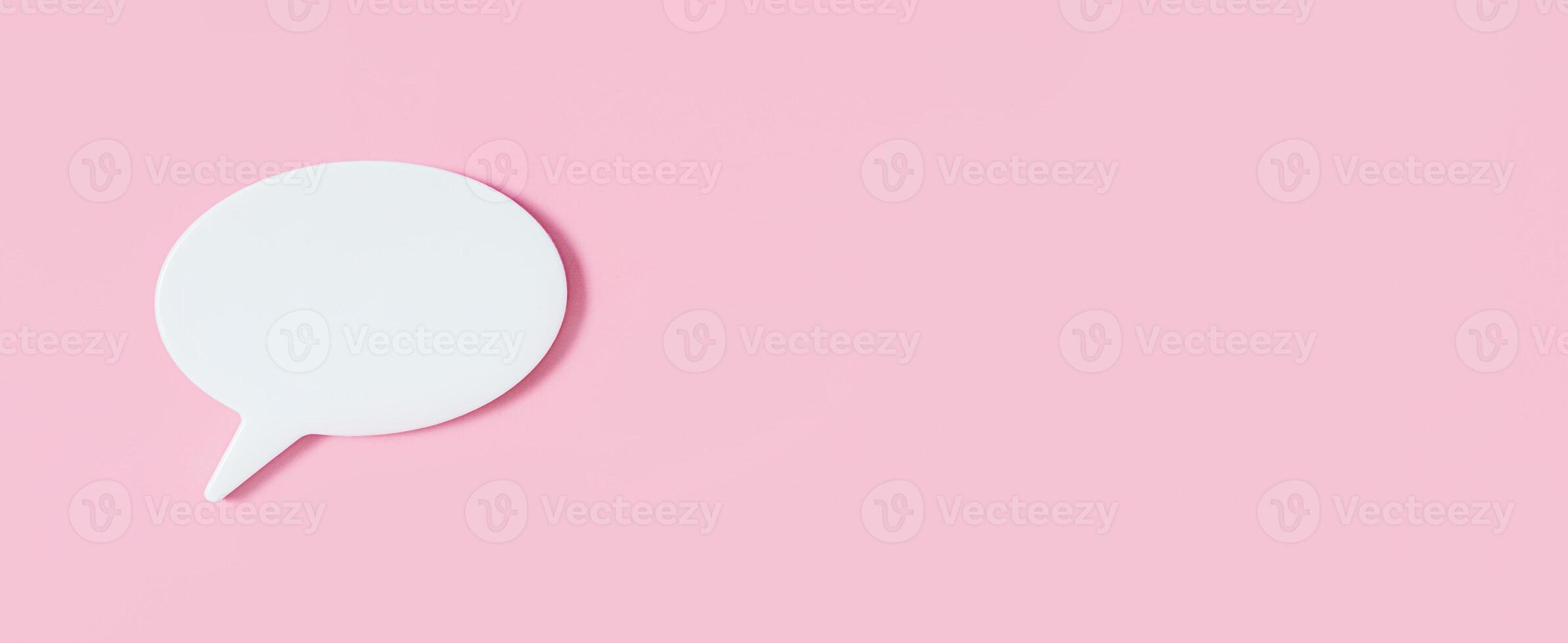 Thought concept. Chat icon on pink background. Message cloud 3d rendering. Copy space. Banner. photo