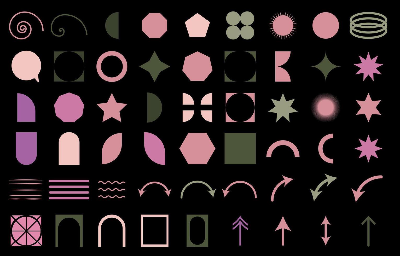 A set of shapes and symbols on a black background vector