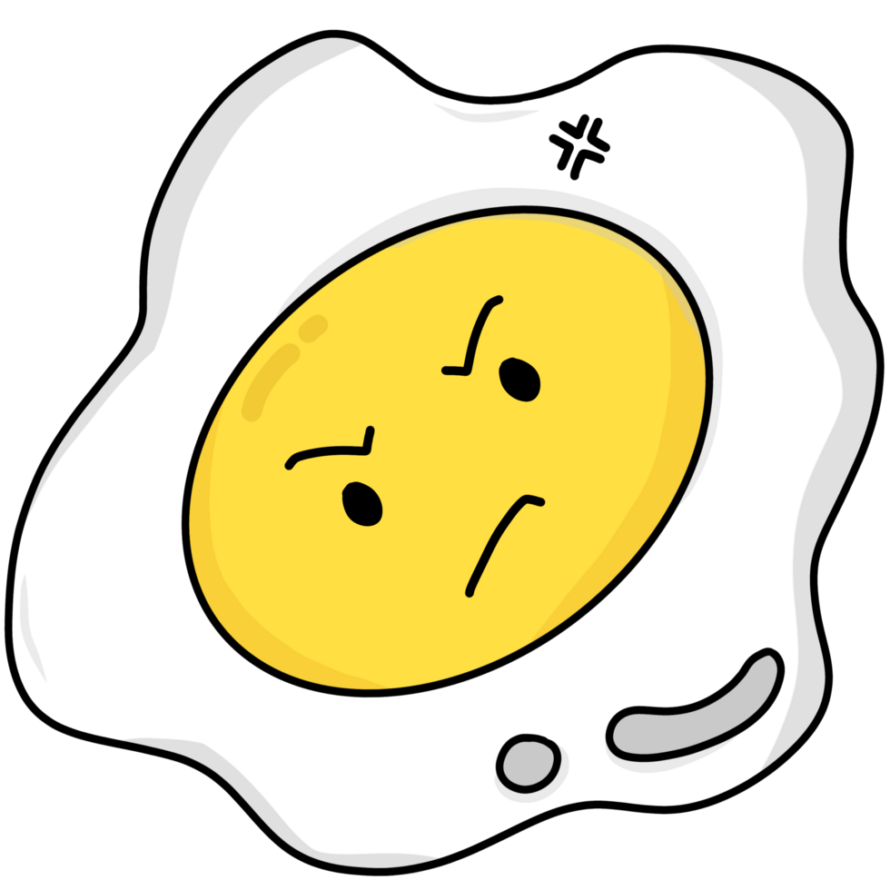 hand drawn cartoon of a fried egg with an angry face png
