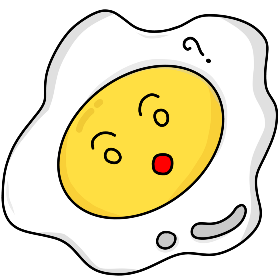 hand drawn cartoon of a fried egg with a surprised or confused face png