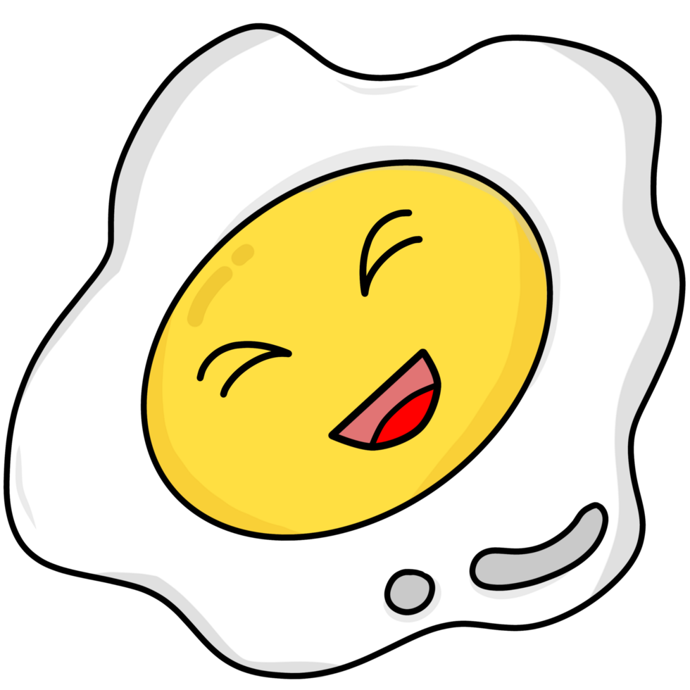hand drawn cartoon of a fried egg with a laughing face png