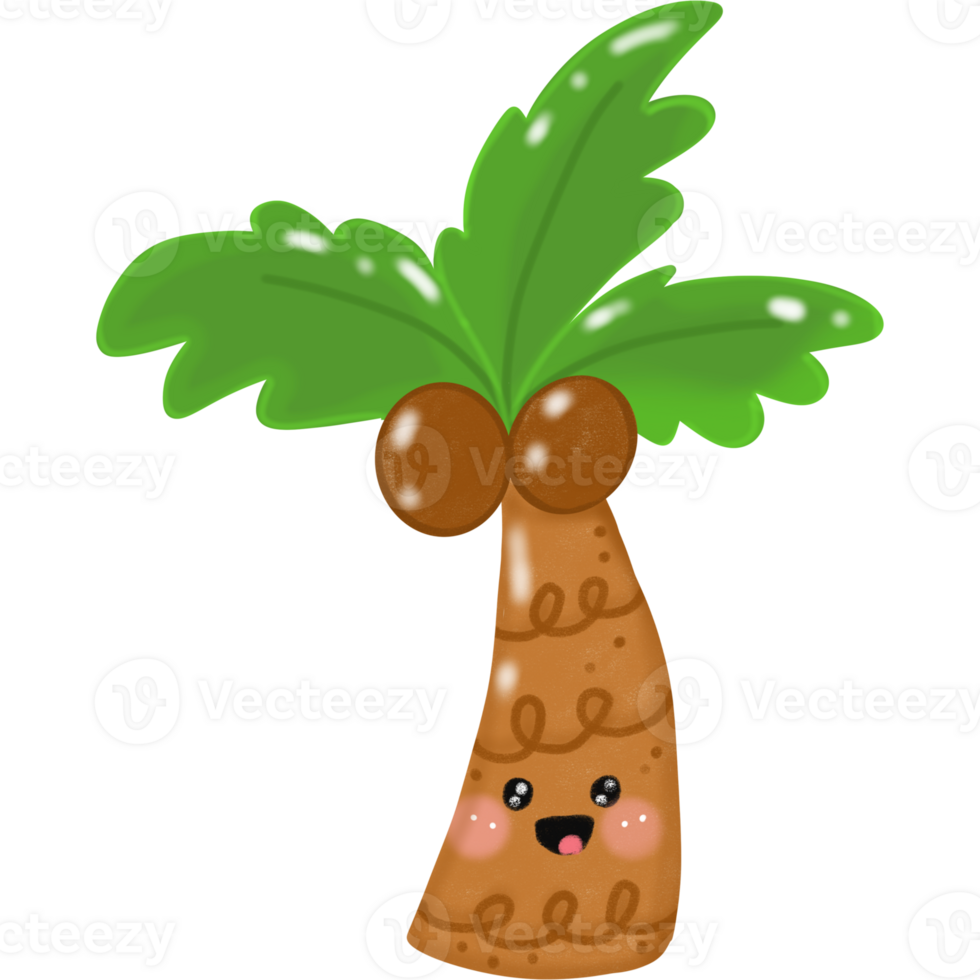 Cute cartoon summer coconut tree png