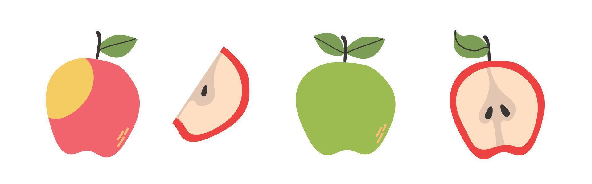 Set of abstract apple. Simple apple. Organic tropical fruit for juice, smoothie or healthy food. Fruit collection design for interior, poster, banner. vector