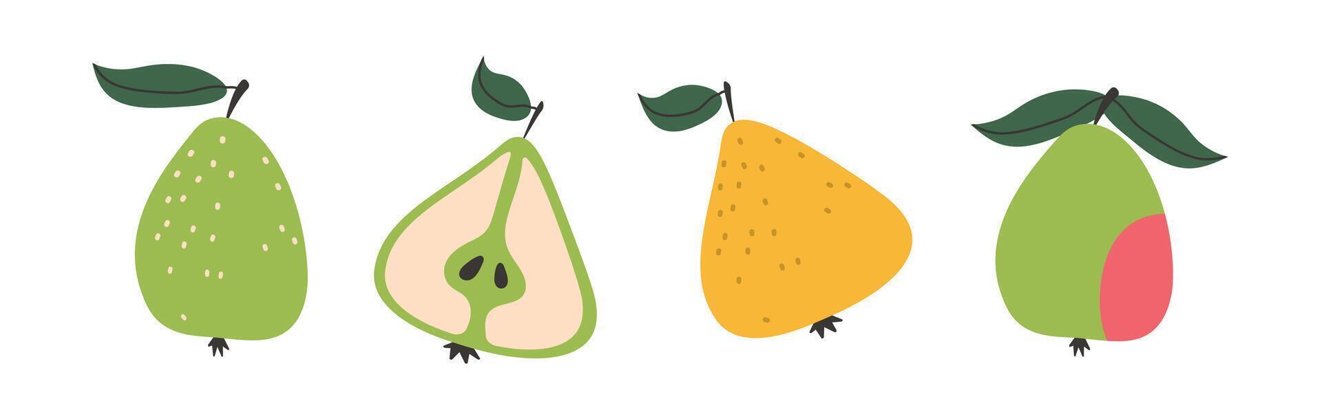 Set of abstract pear.Simple pear. Organic tropical fruit for juice, smoothie or healthy food. Tropical fruit collection design for interior, poster, banner. vector
