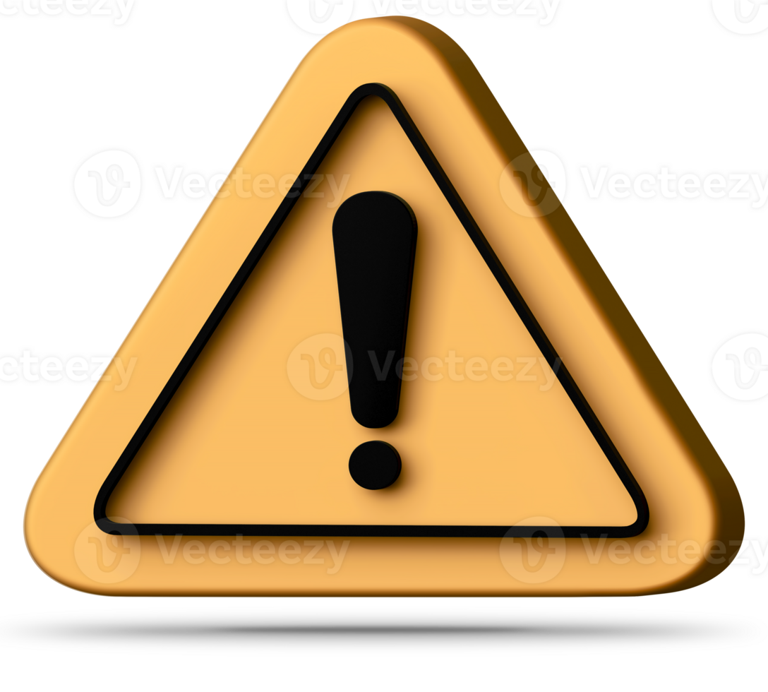 3D Yellow triangle warning sign symbol. Emergency alert, and caution png