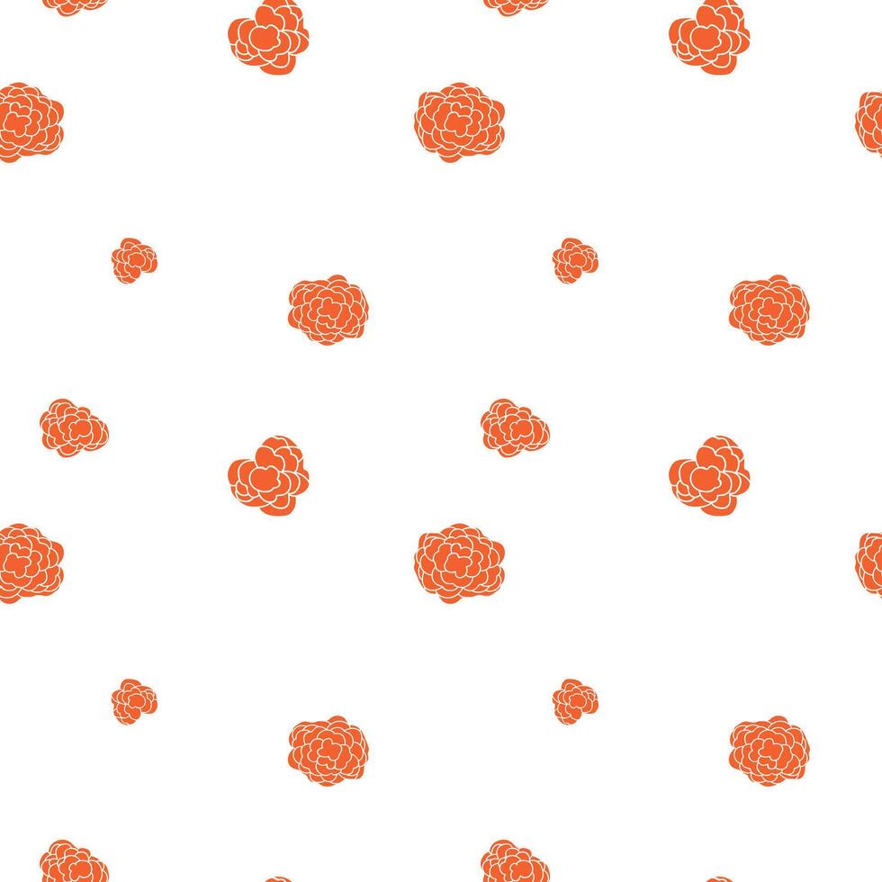 Seamless pattern of orange flowers with white outline, hand drawn, randomly placed on white background vector