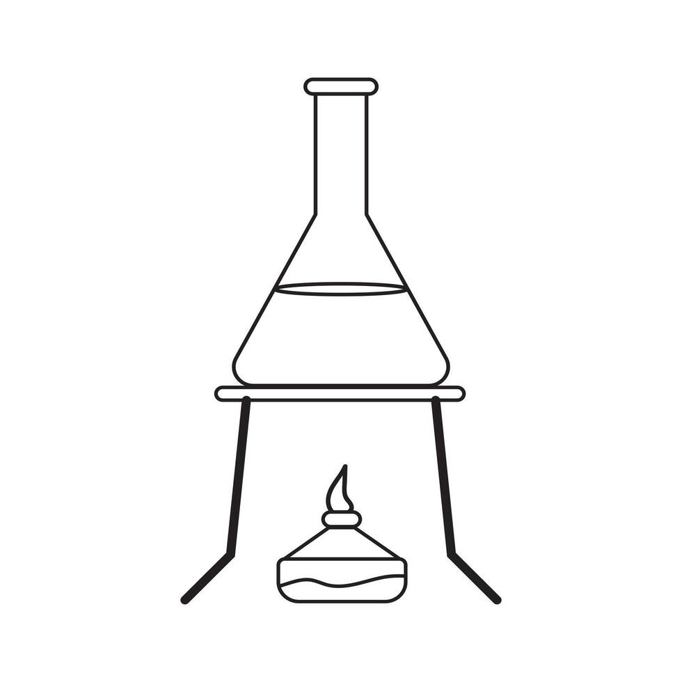 Illustration of a Laboratory Flask Setup with a Lit Bunsen Burner vector