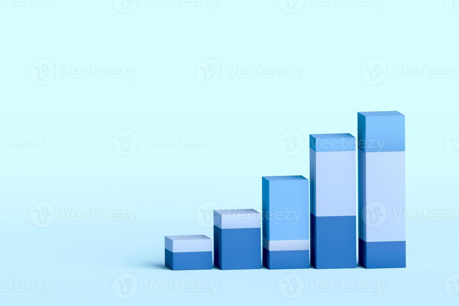 3D blue bar graph with increasing growth on blue background. with copy space and business report design photo