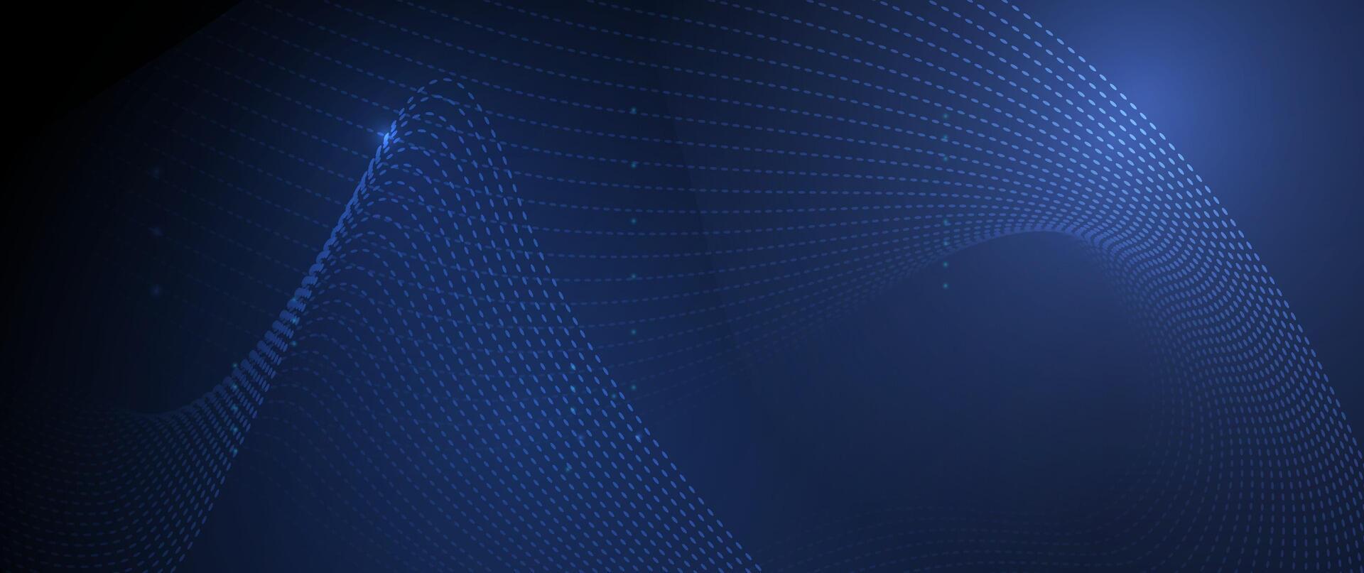 Abstract wave, flow line, motion pattern and particle dot on dark blue background. vector