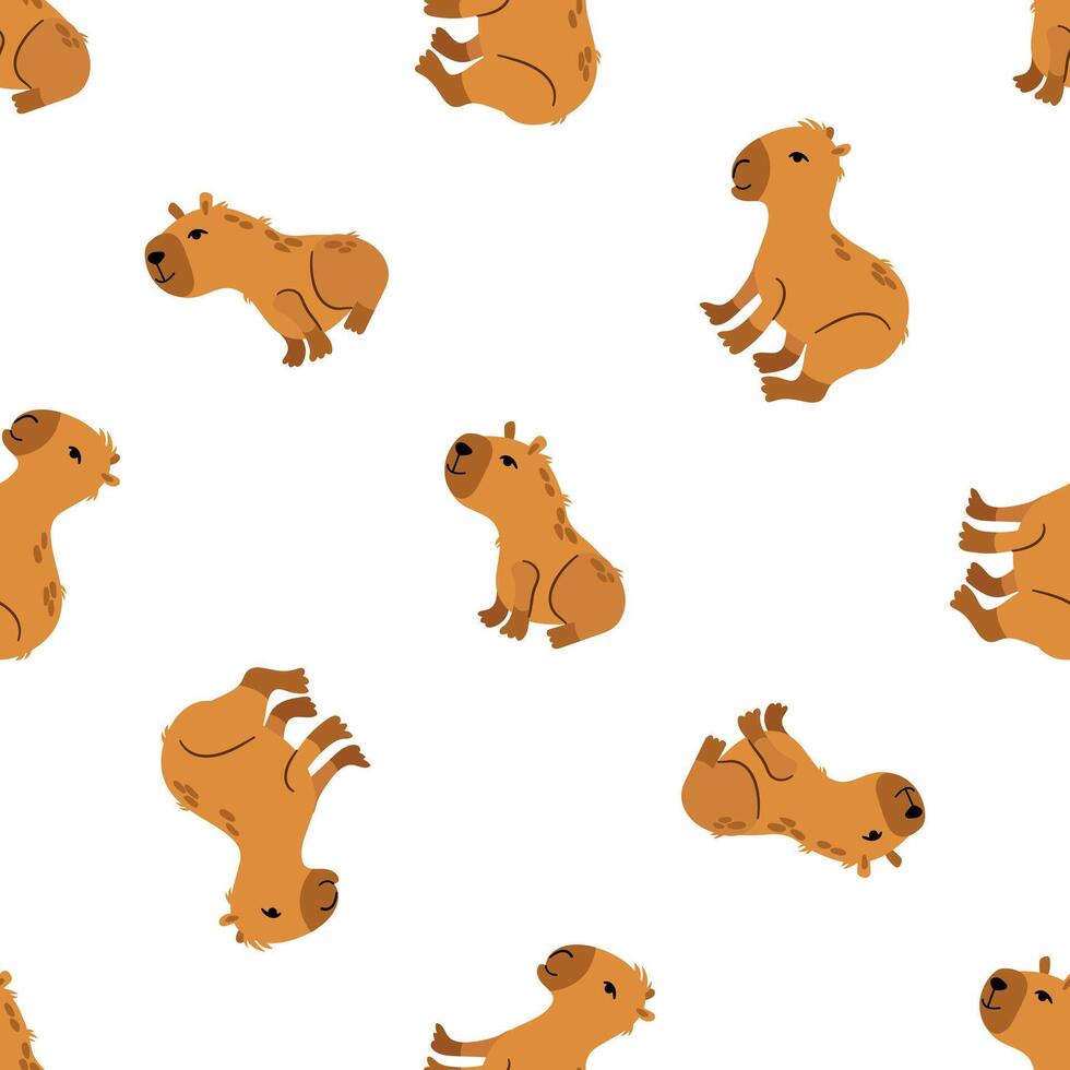 Seamless pattern with cute capybaras. Design for decorating a nursery vector