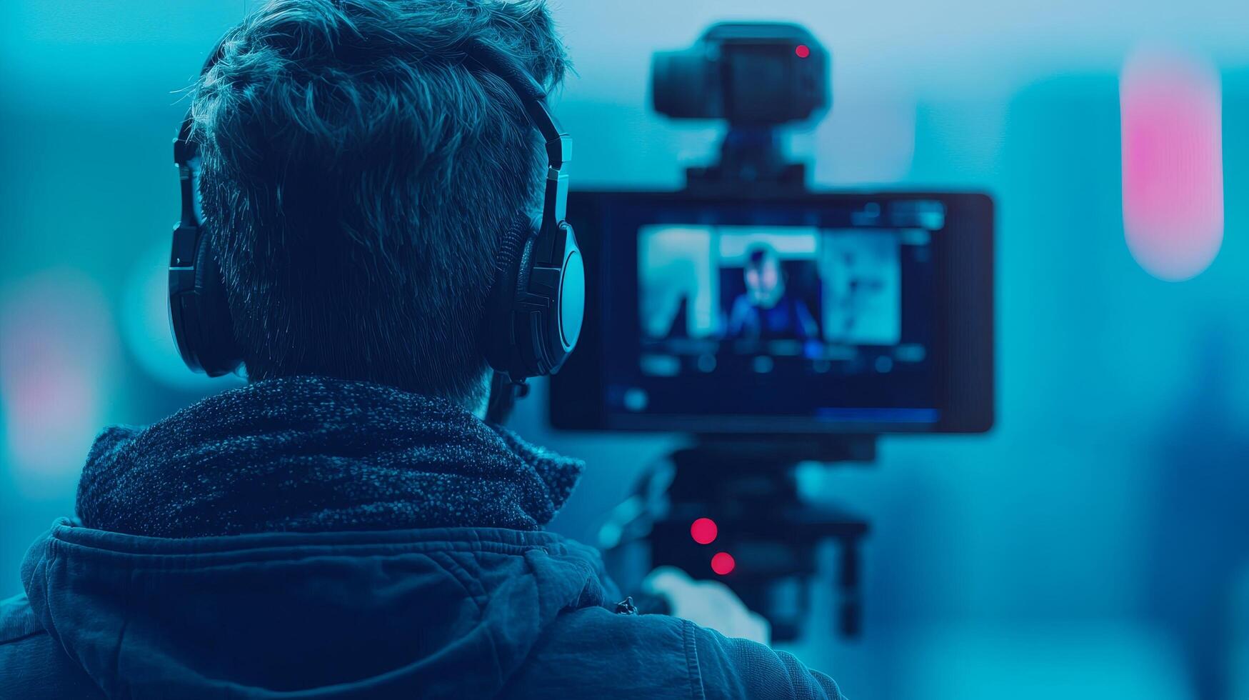 Person filming with a smartphone in a modern, urban setting. Digital marketing with influencer optimization concept. photo