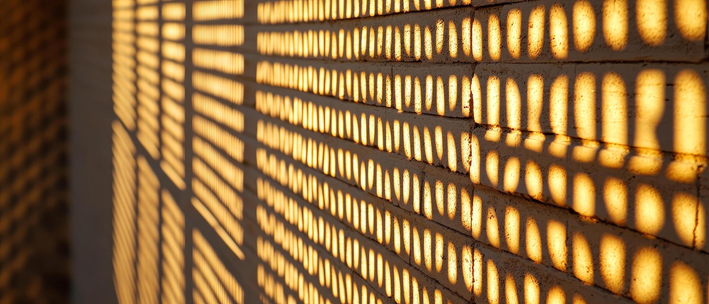 Textured wall with illuminated patterns creating a striking visual effect. Golden hour and shadow play concept. photo