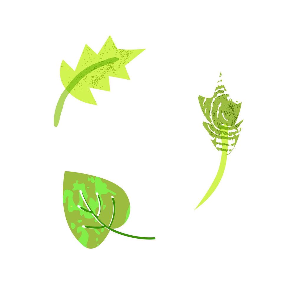 conjunto de resumen hojas con texturas en de moda mano dibujado estilo. aislado elementos en blanco antecedentes. botánico ilustración vector