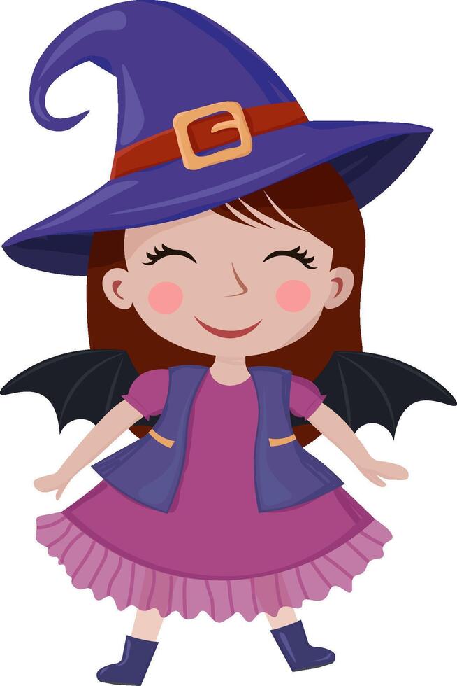 Witch girl with bat wings a hat for Halloween vector