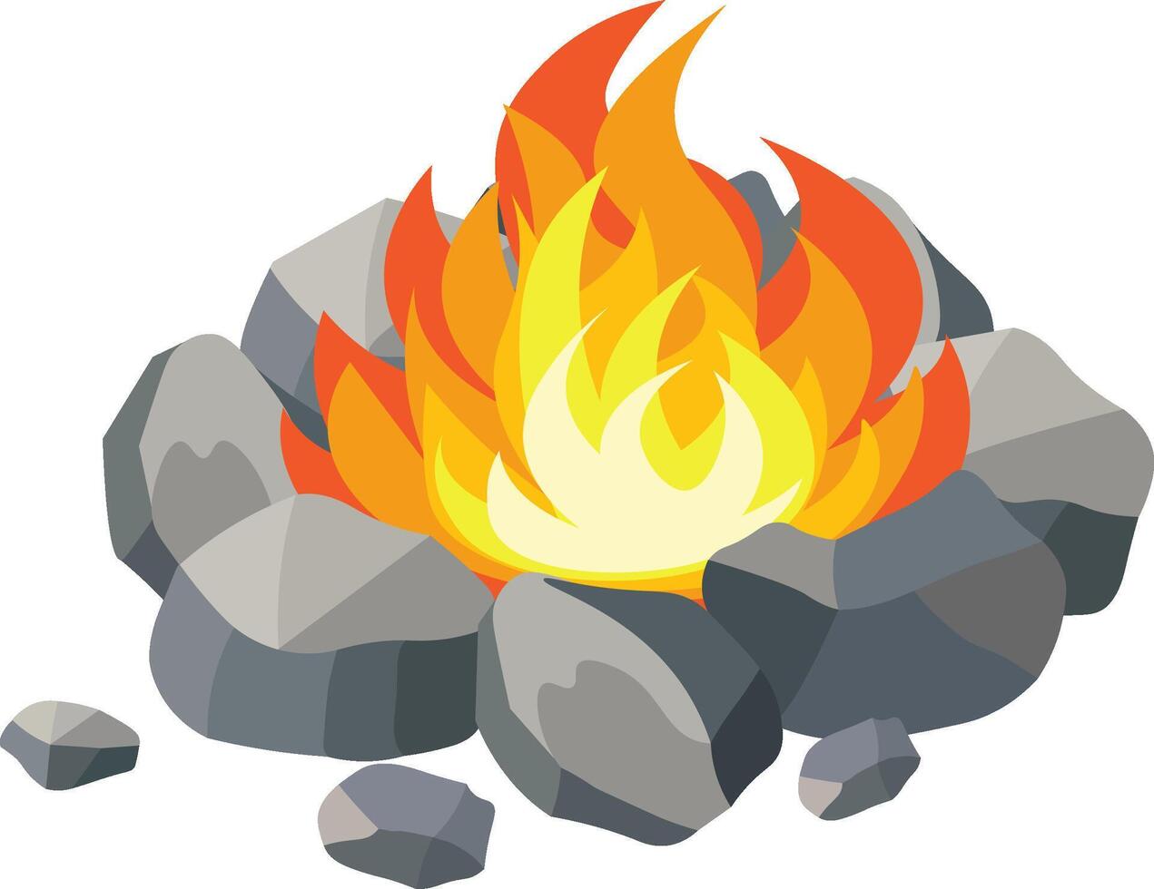a burning bonfire with a bright fire, surrounded by stones vector
