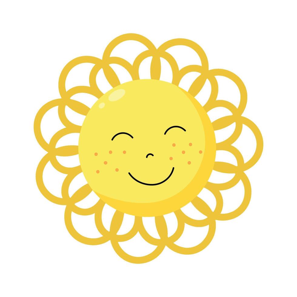 A cheerful sun character with a winking eye and a wide smile radiates happiness. vector